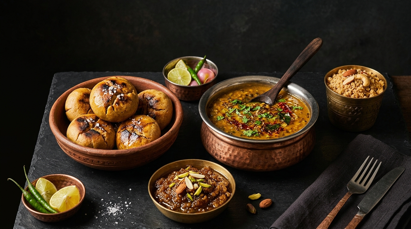 Traditional Rajasthani Dal Baati Churma Meal at The Cozy Kitchen